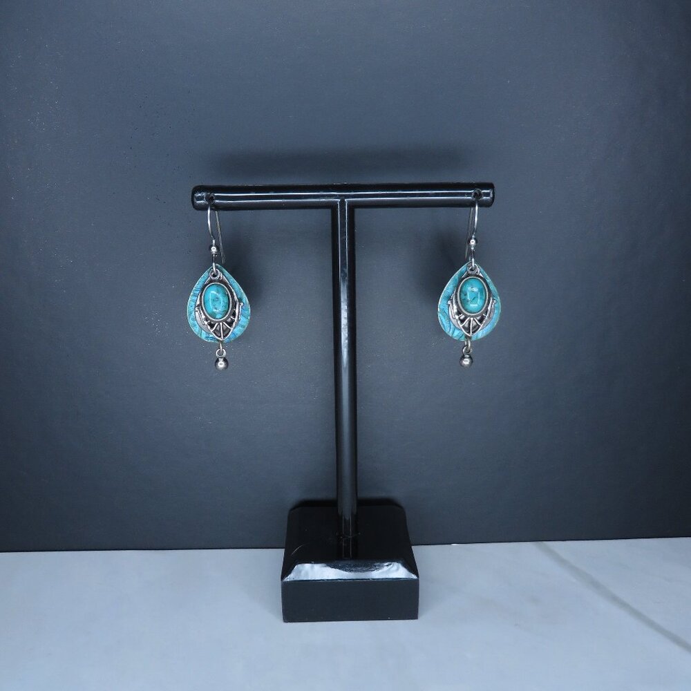 Turquoise Earrings with Leaf Charm
